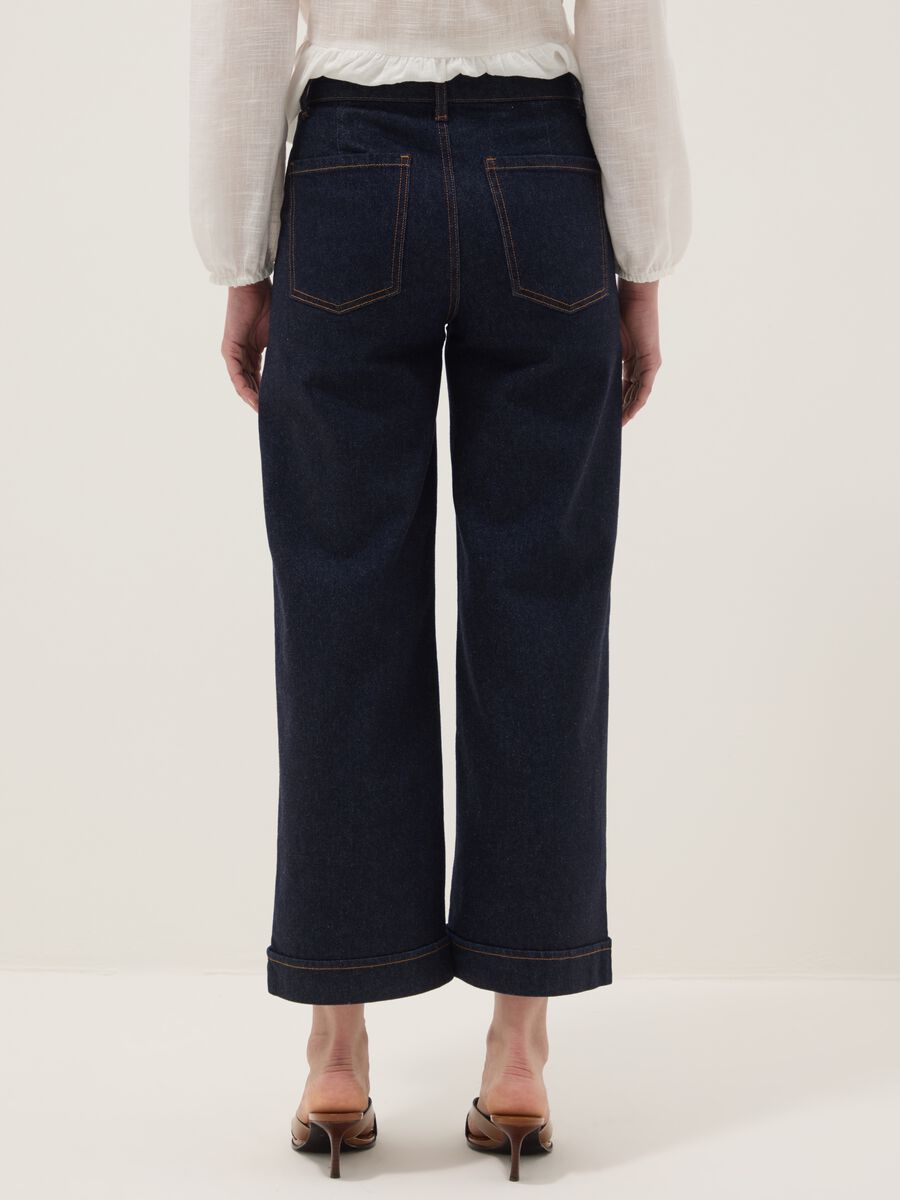 Wide leg stretch denim jeans in blue cotton_2
