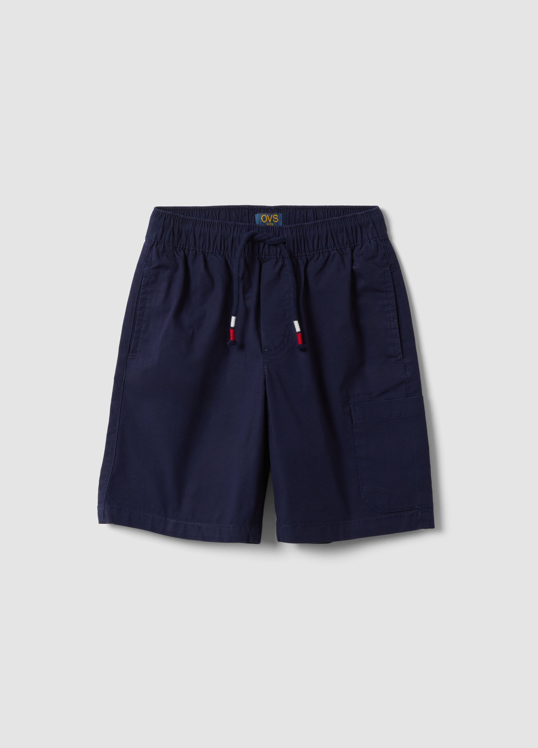 Blue stretch cotton shorts with elasticated waistband