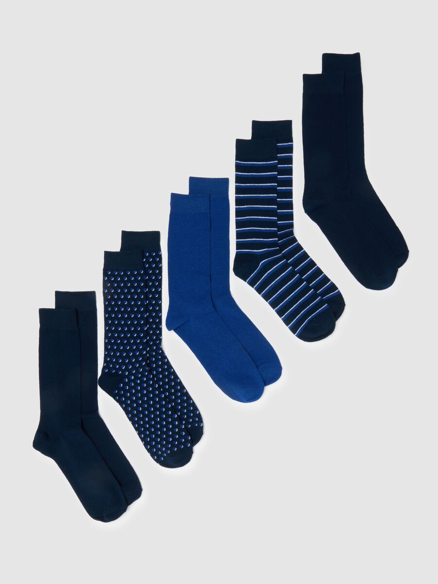 Multipack kurze blaue Socken aus elastischem Baumwollgewebe mit Streifen und Punkten_0