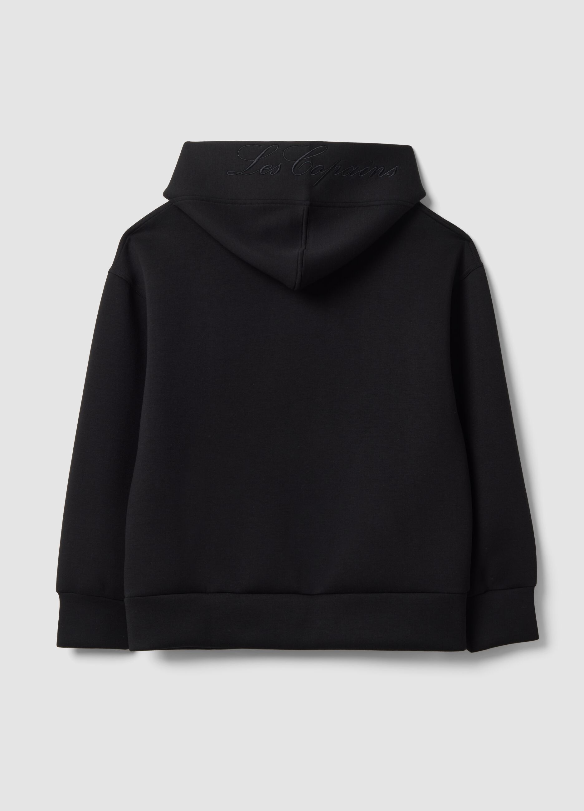 Black stretch viscose full-zip hoodie, oversized fit