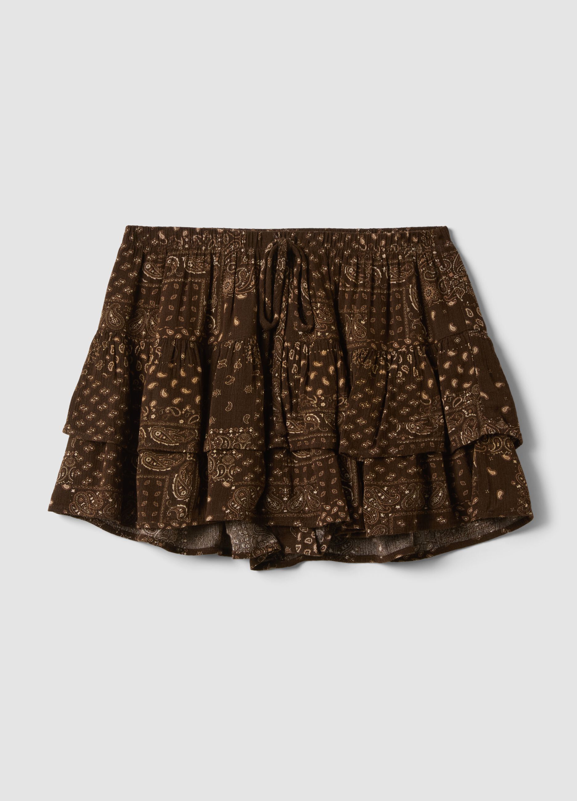 Brown pure viscose mini skirt with ruffles