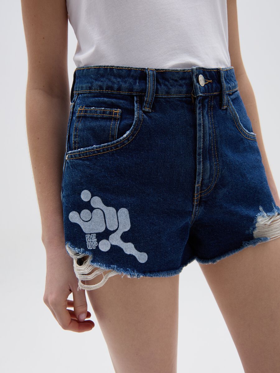 Denim shorts with abrasions_1