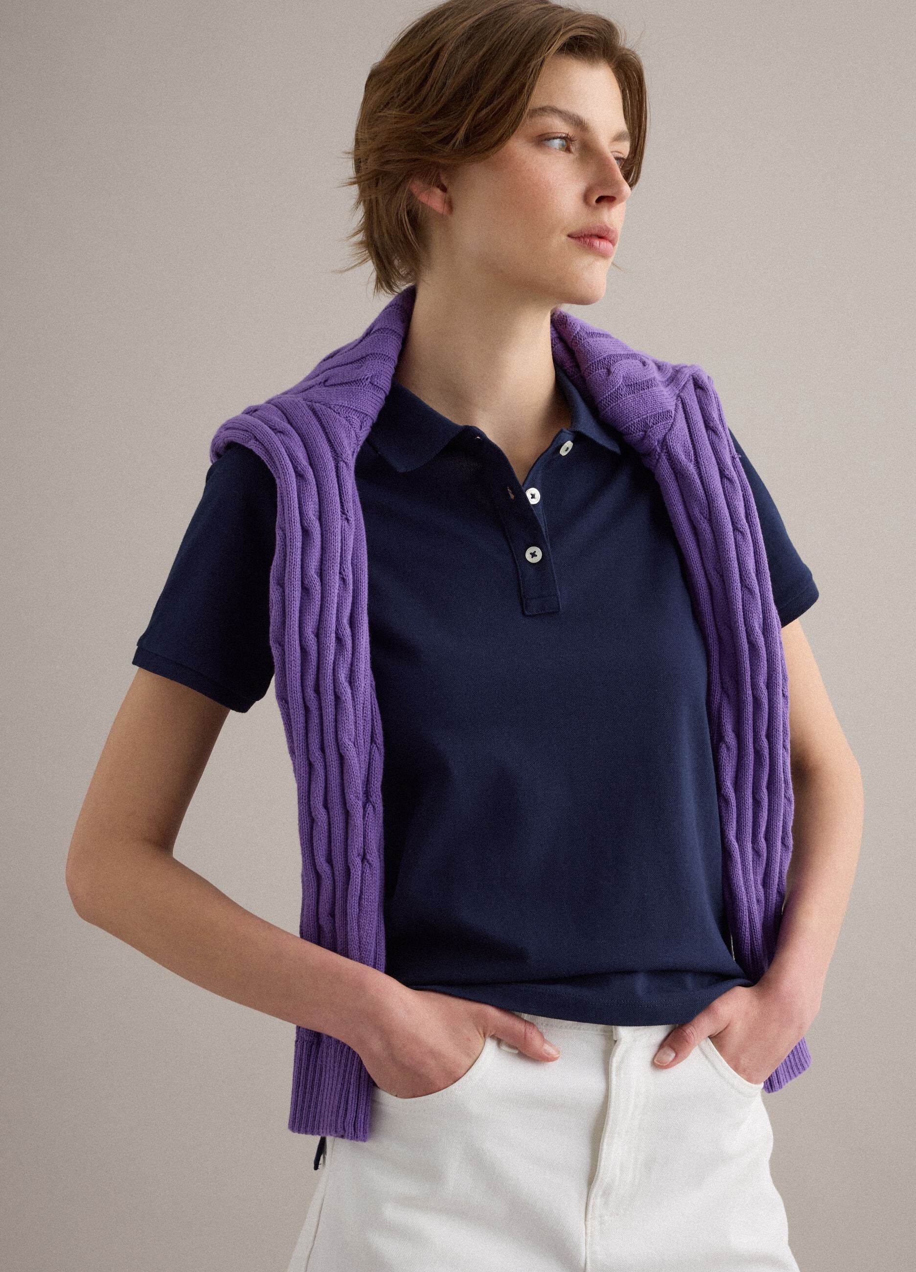 Polo azul de algod&oacute;n org&aacute;nico ajuste regular