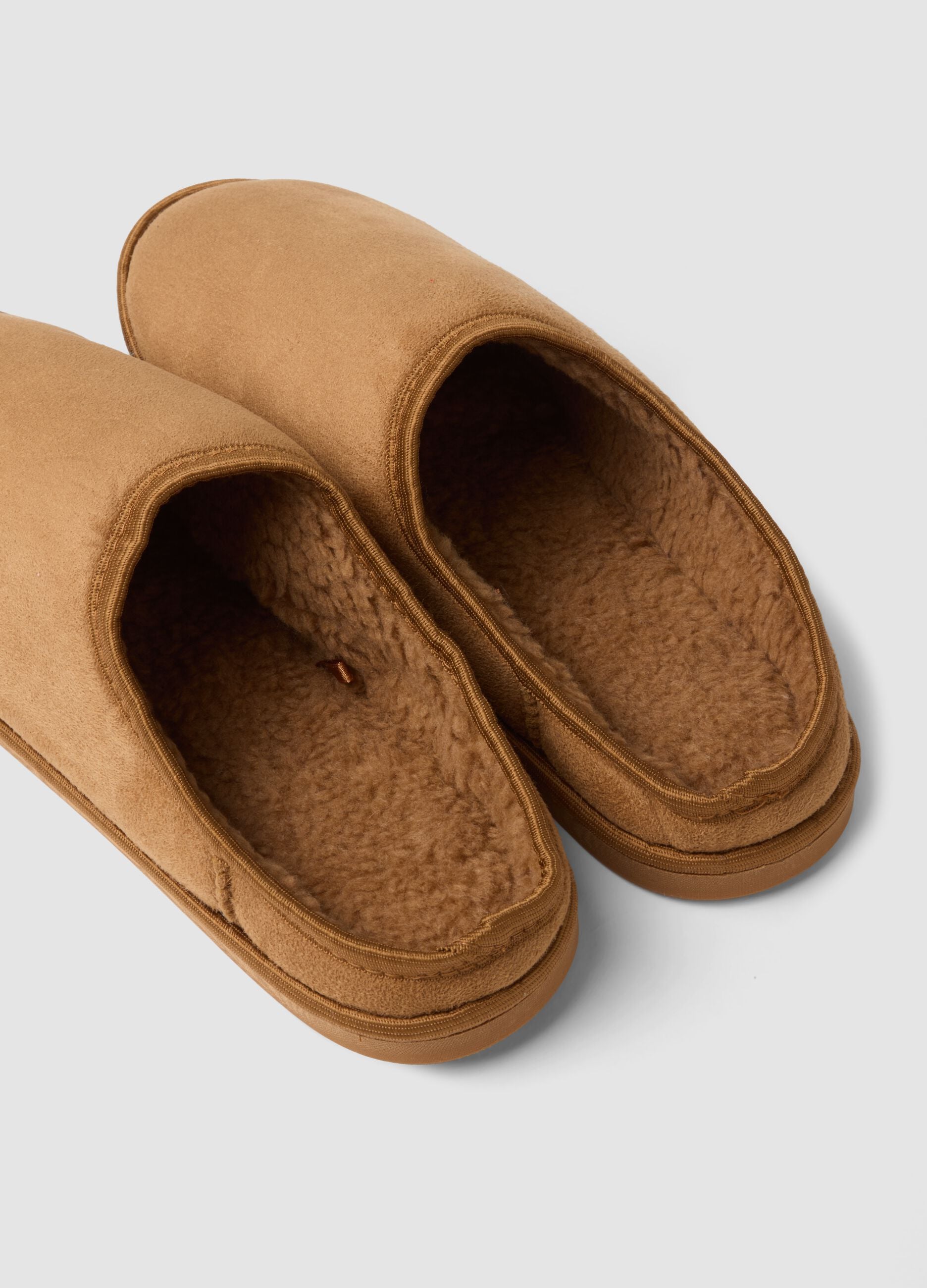 Light brown house slippers with plush-effect lining