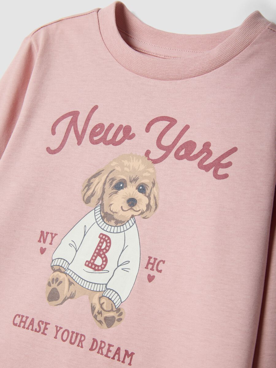Pink organic cotton T-shirt with puppy print for girls_2