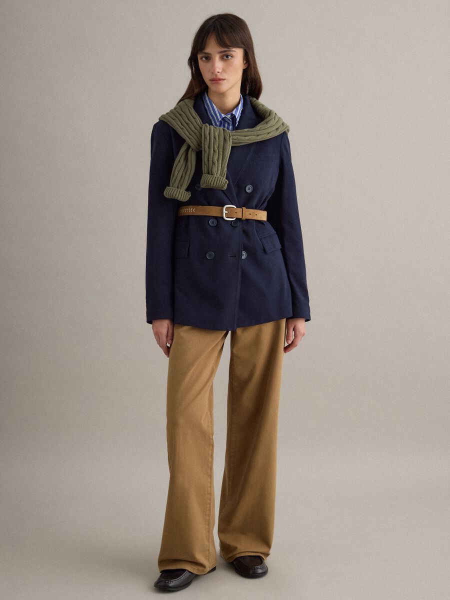 Straight Brown Stretch Cotton Chino Trousers_0