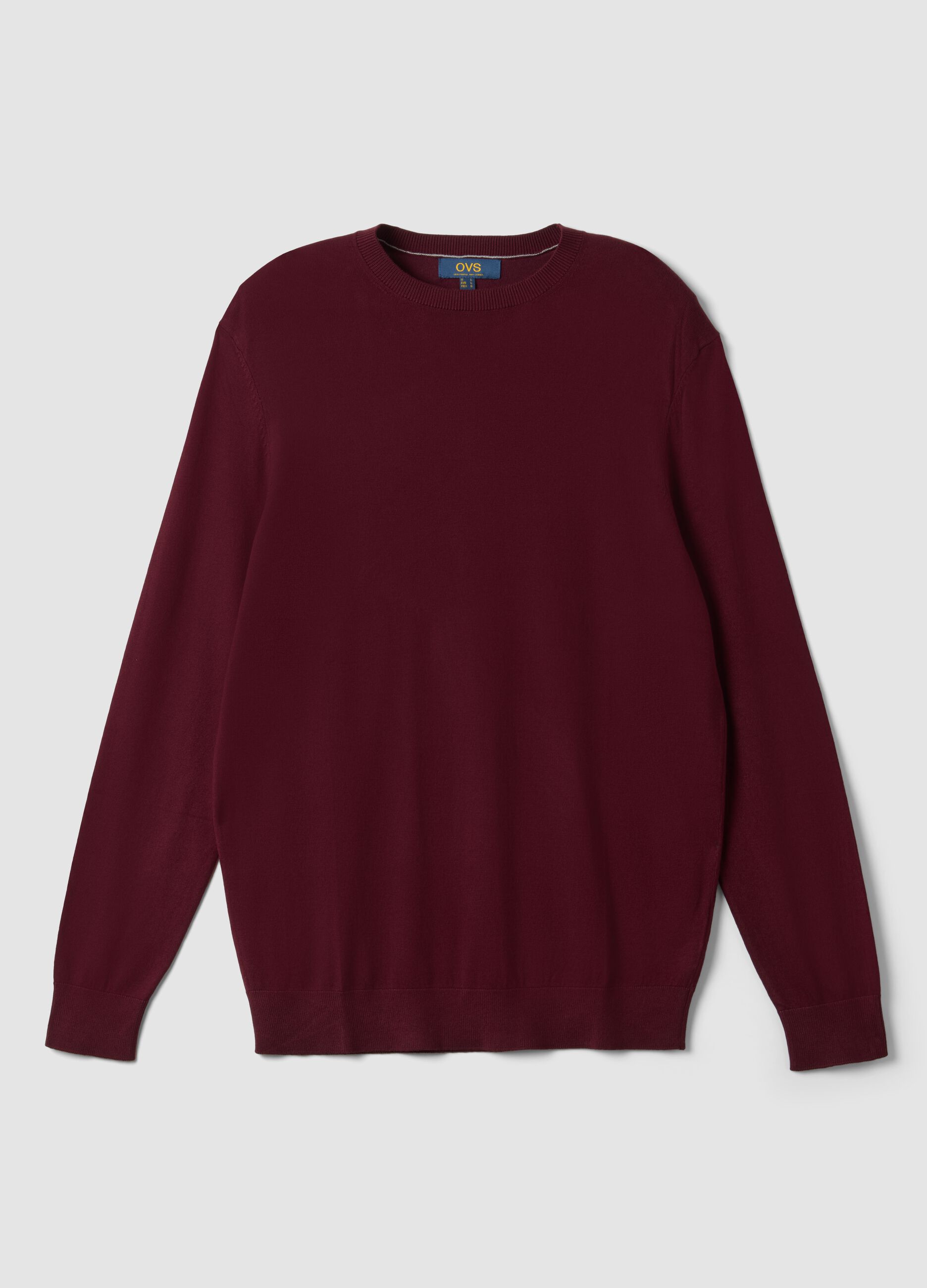 Burgundy viscose-blend crew-neck jumper, regular fit