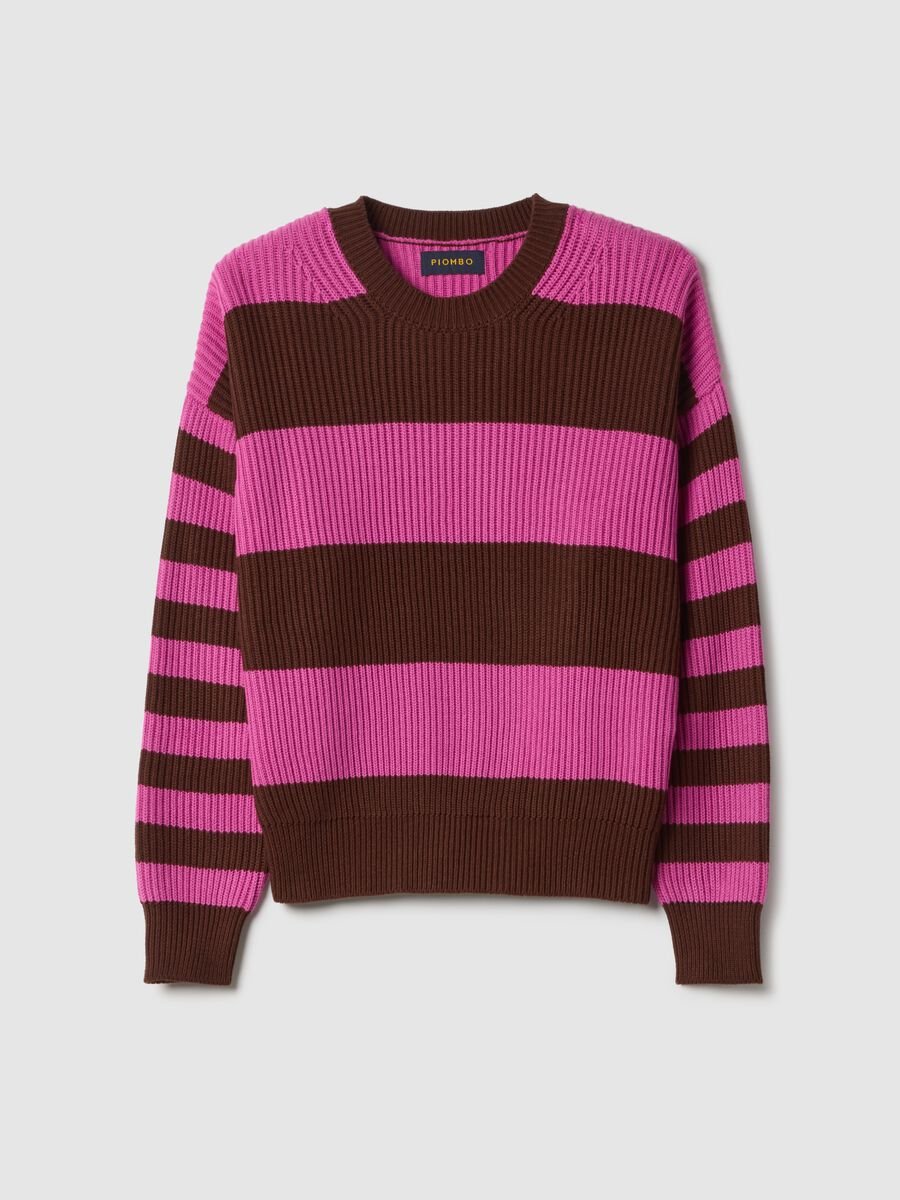 Multicoloured striped crew neck sweater in regular fit cotton blend_0
