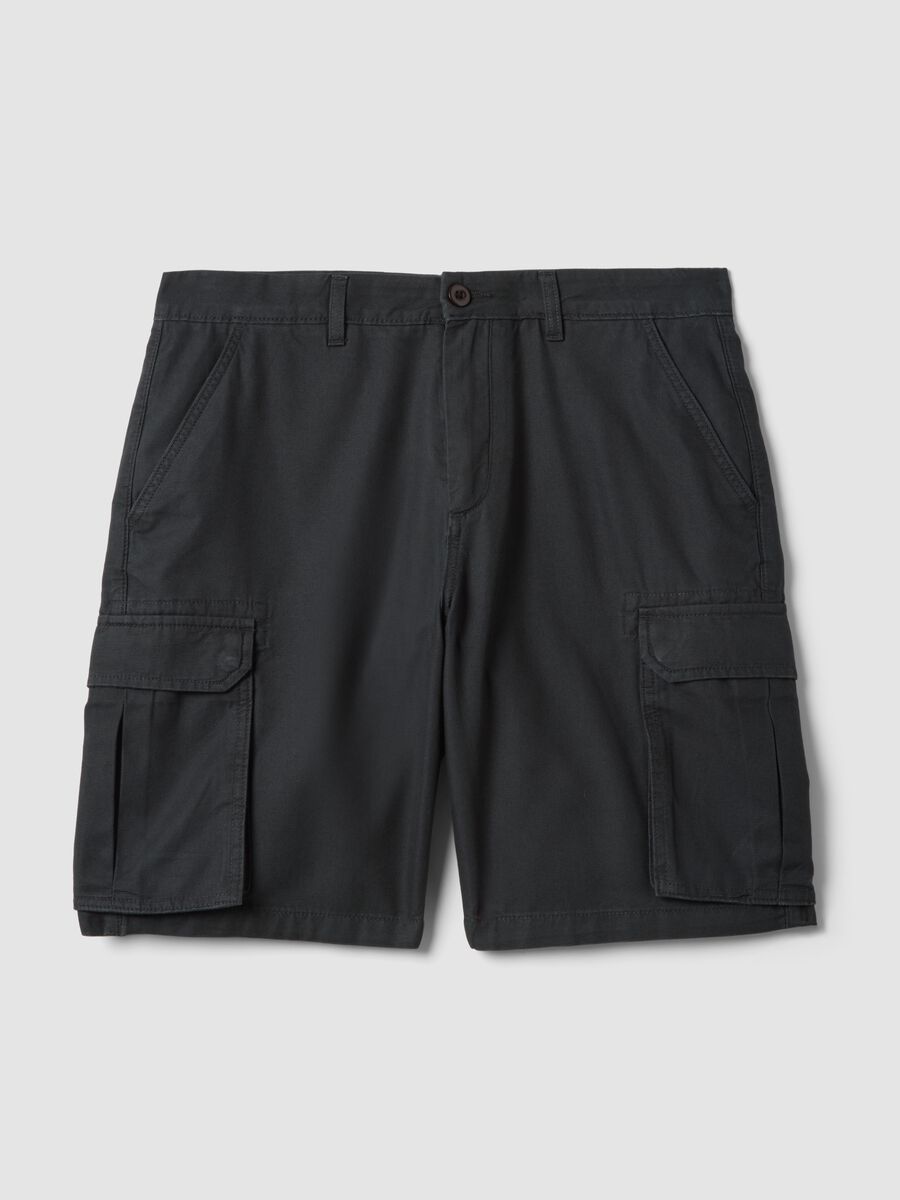Black pure cotton cargo Bermuda shorts, regular fit_4