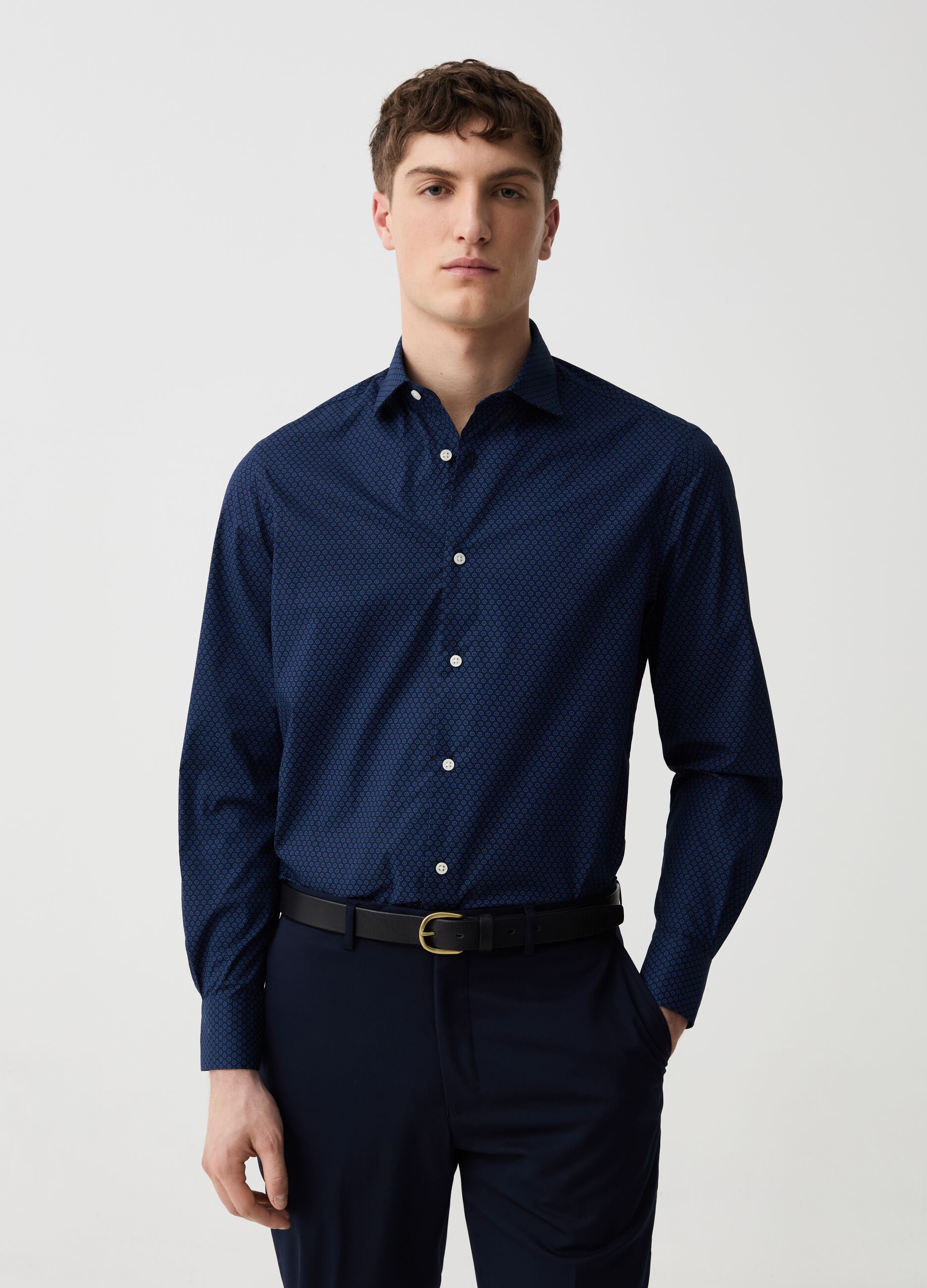Regular-fit shirt with micro flowers pattern