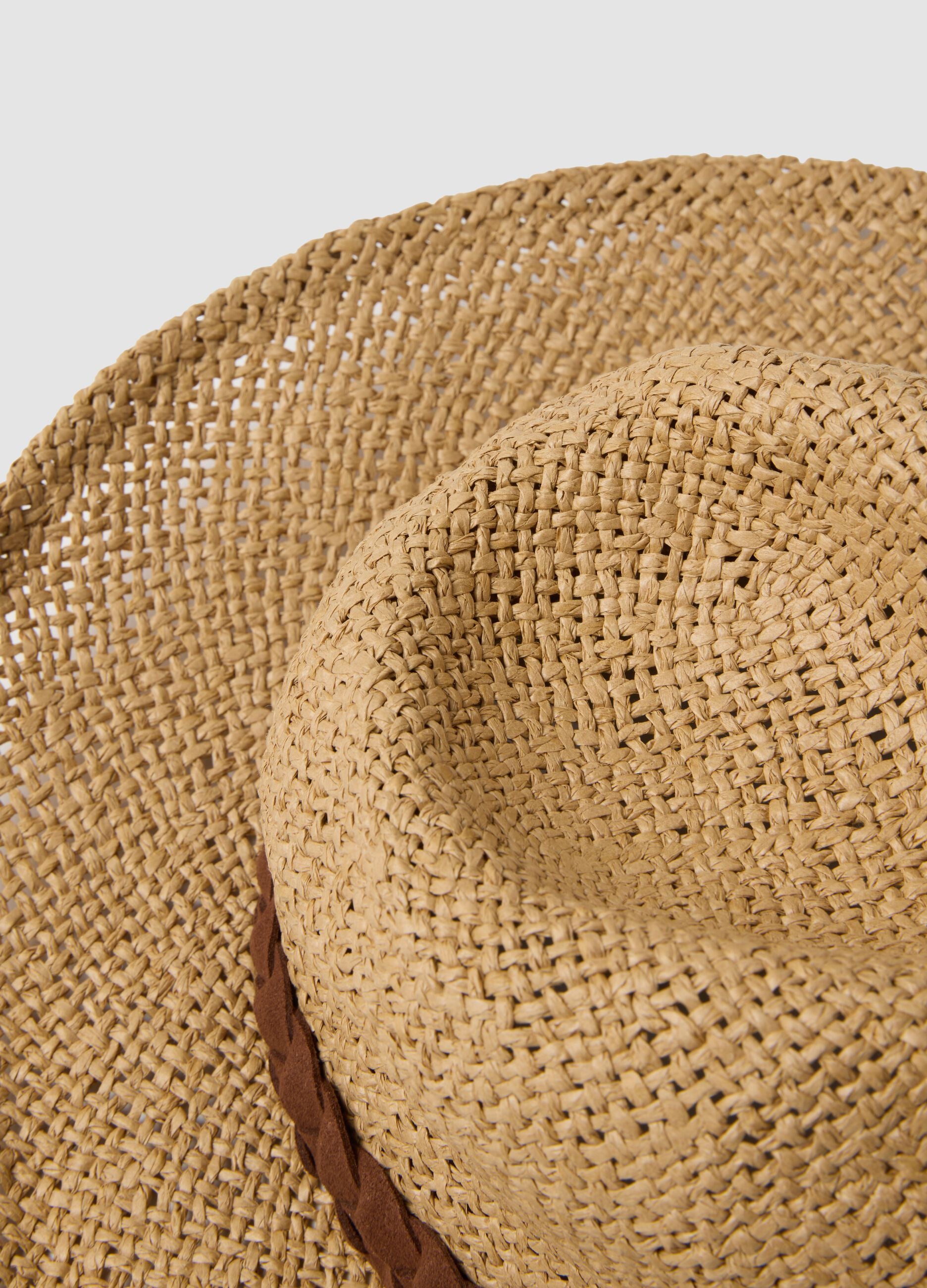 Sombrero panam&aacute; beige en tejido de papel puro con cinta marr&oacute;n