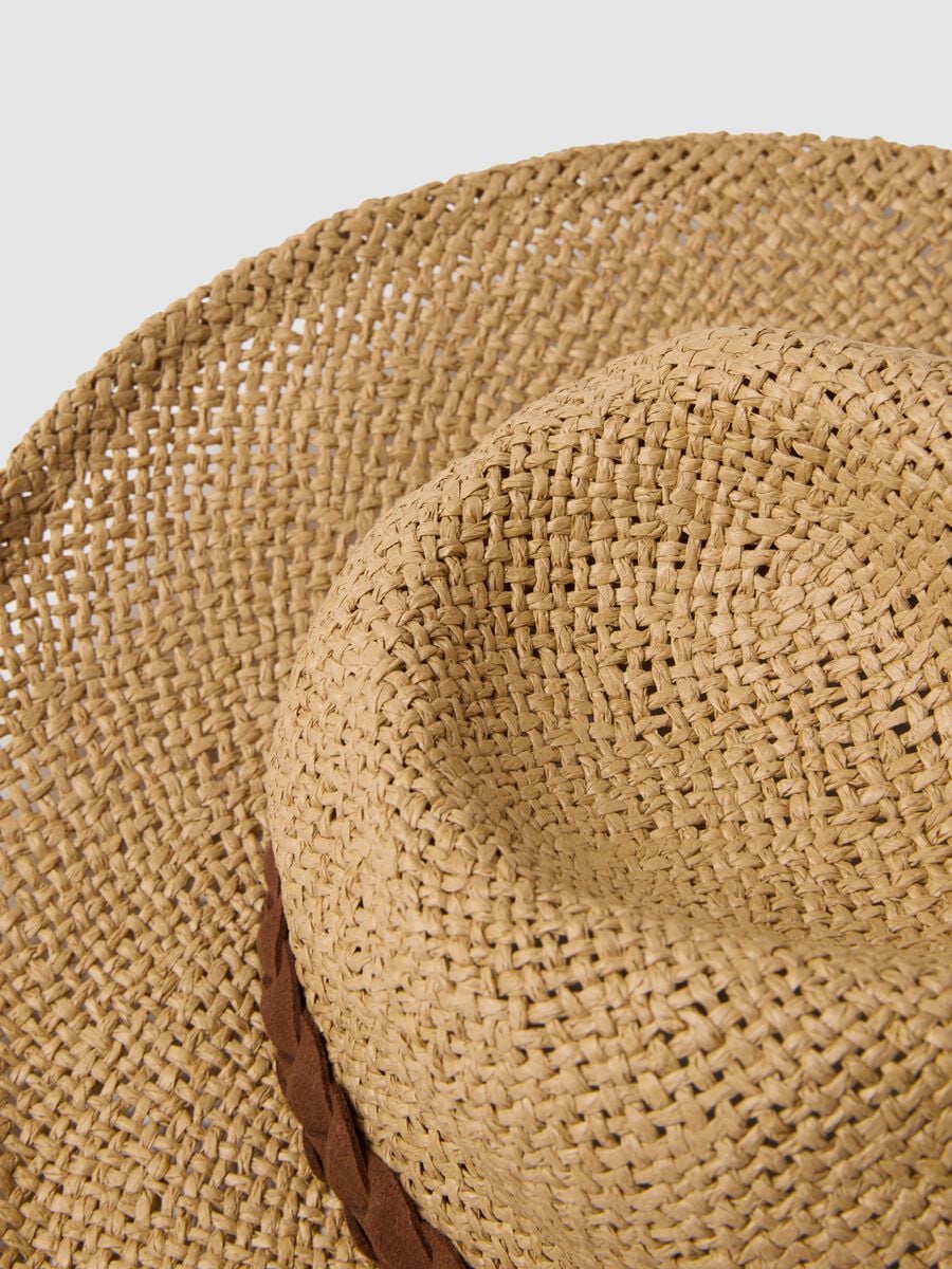 Beiger Panama-Hut aus reinem Papierstoff mit braunem Band_3