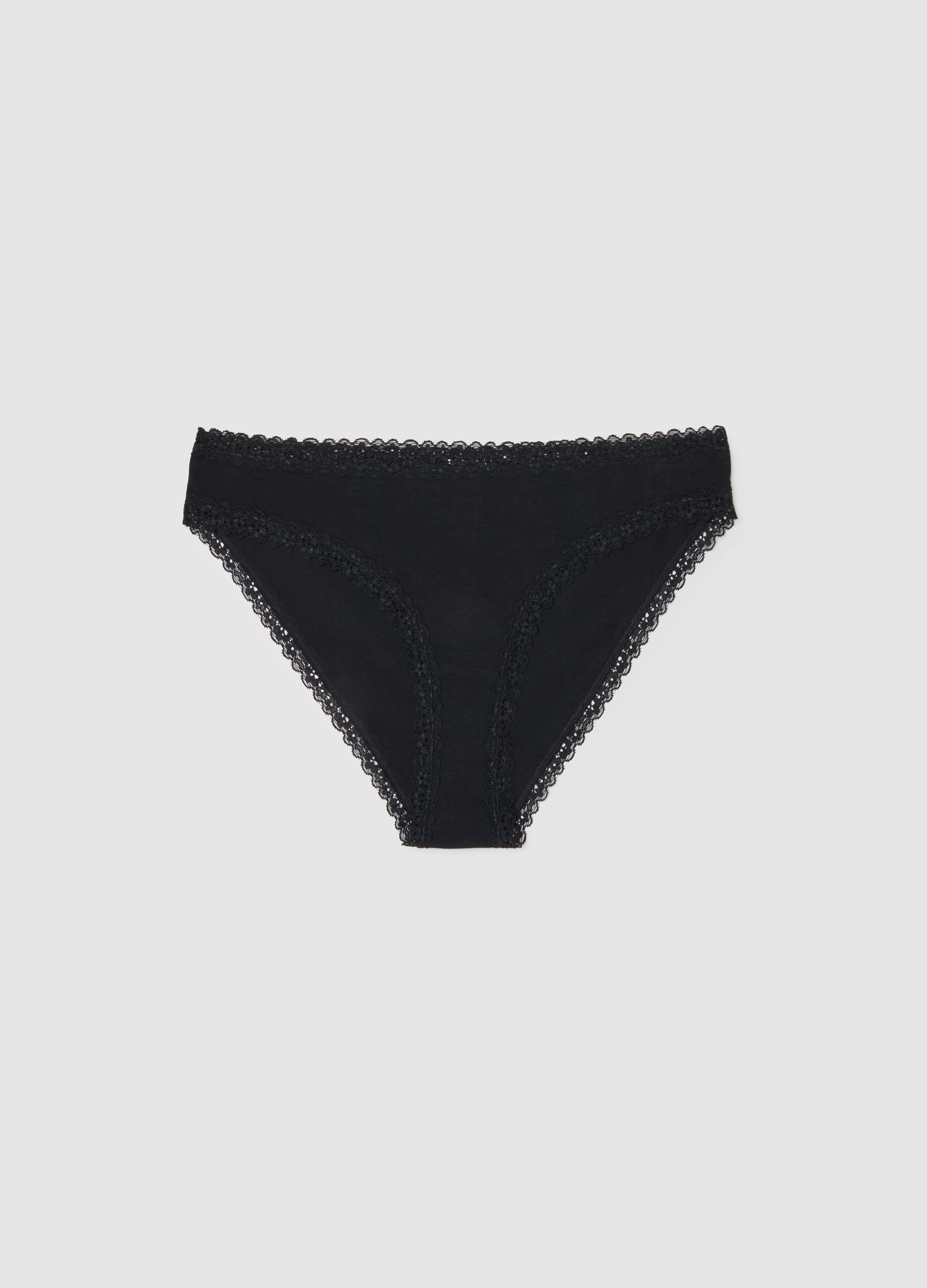 Black stretchy cotton briefs regular fit with lace