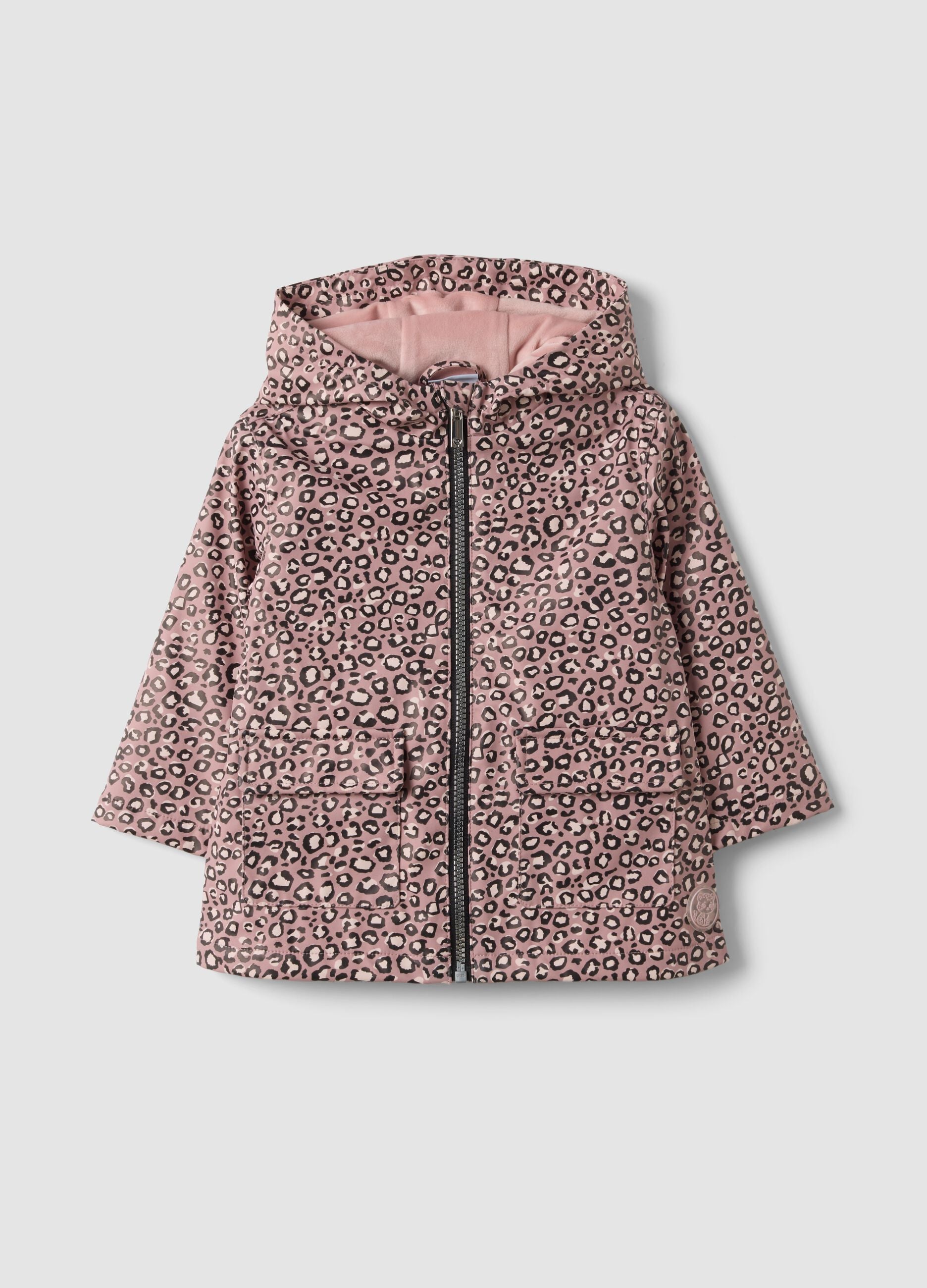 Rosa wattierte Jacke mit Kapuze und Animal-Print f&uuml;r M&auml;dchen