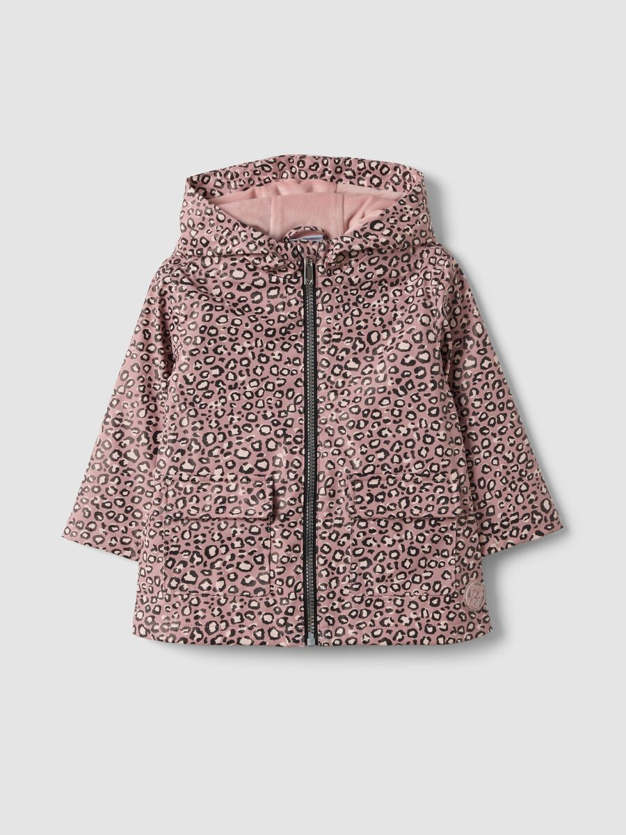 Rosa wattierte Jacke mit Kapuze und Animal-Print f&uuml;r M&auml;dchen_0