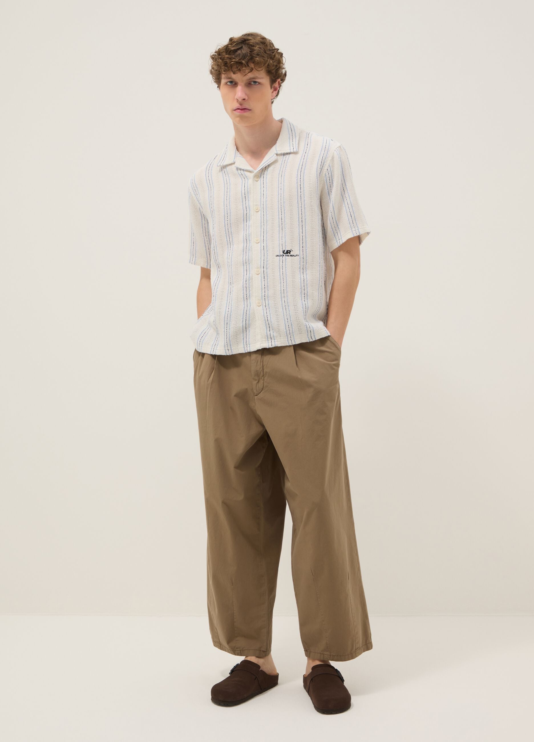 White striped cotton-blend oversized shirt