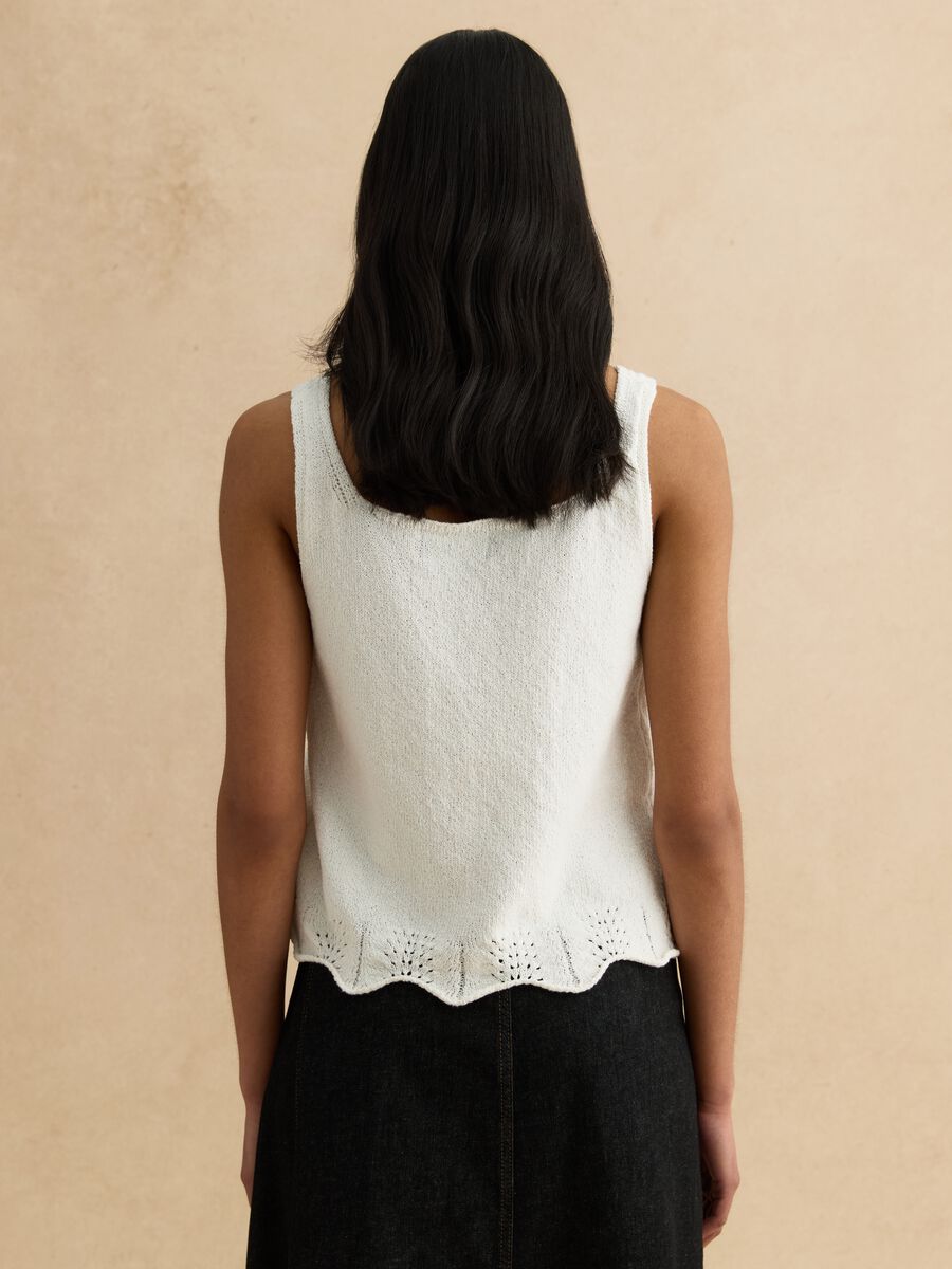 Top de al&ccedil;as branco de mistura de algod&atilde;o corte regular com bot&otilde;es_3