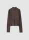 Blue striped stretch-fabric T-shirt with funnel neck_0
