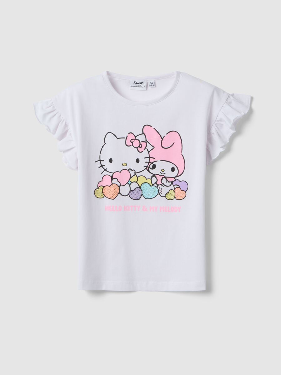 T-shirt in cotone elasticizzato bianco da bambina con Hello Kitty_0