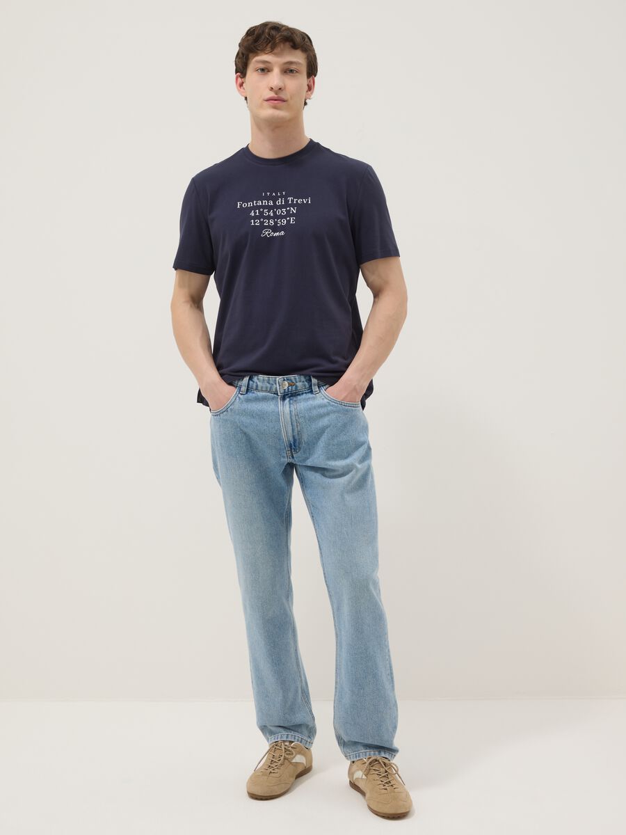 Blaues T-Shirt aus reiner Baumwolle mit Frontprint, Regular Fit_1