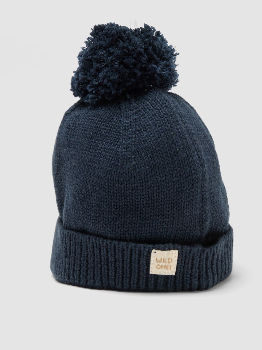 Blue pure cotton knitted hat with pom‑pom_2