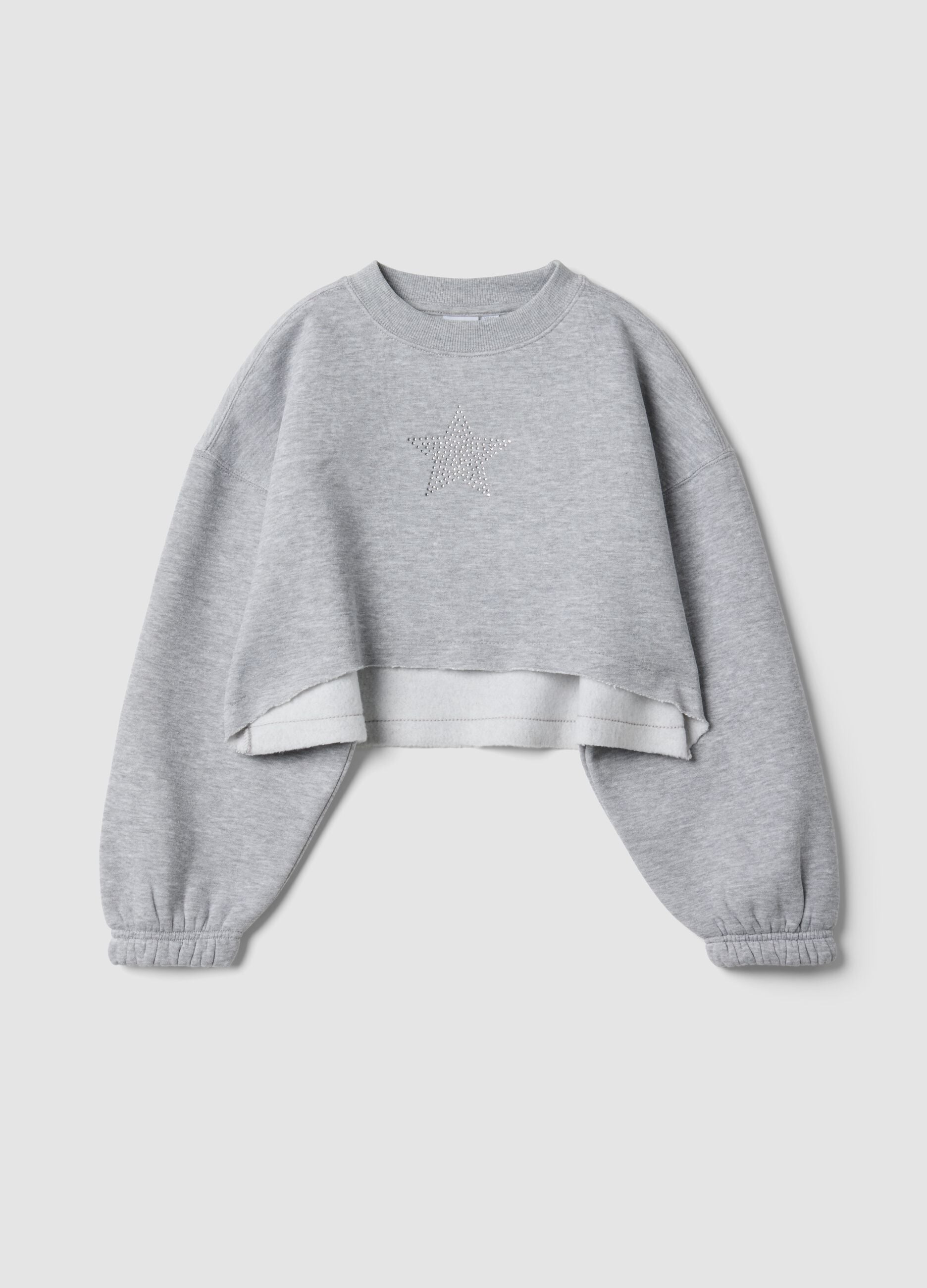 Sweatshirt cropped cinzenta em mistura de algod&atilde;o