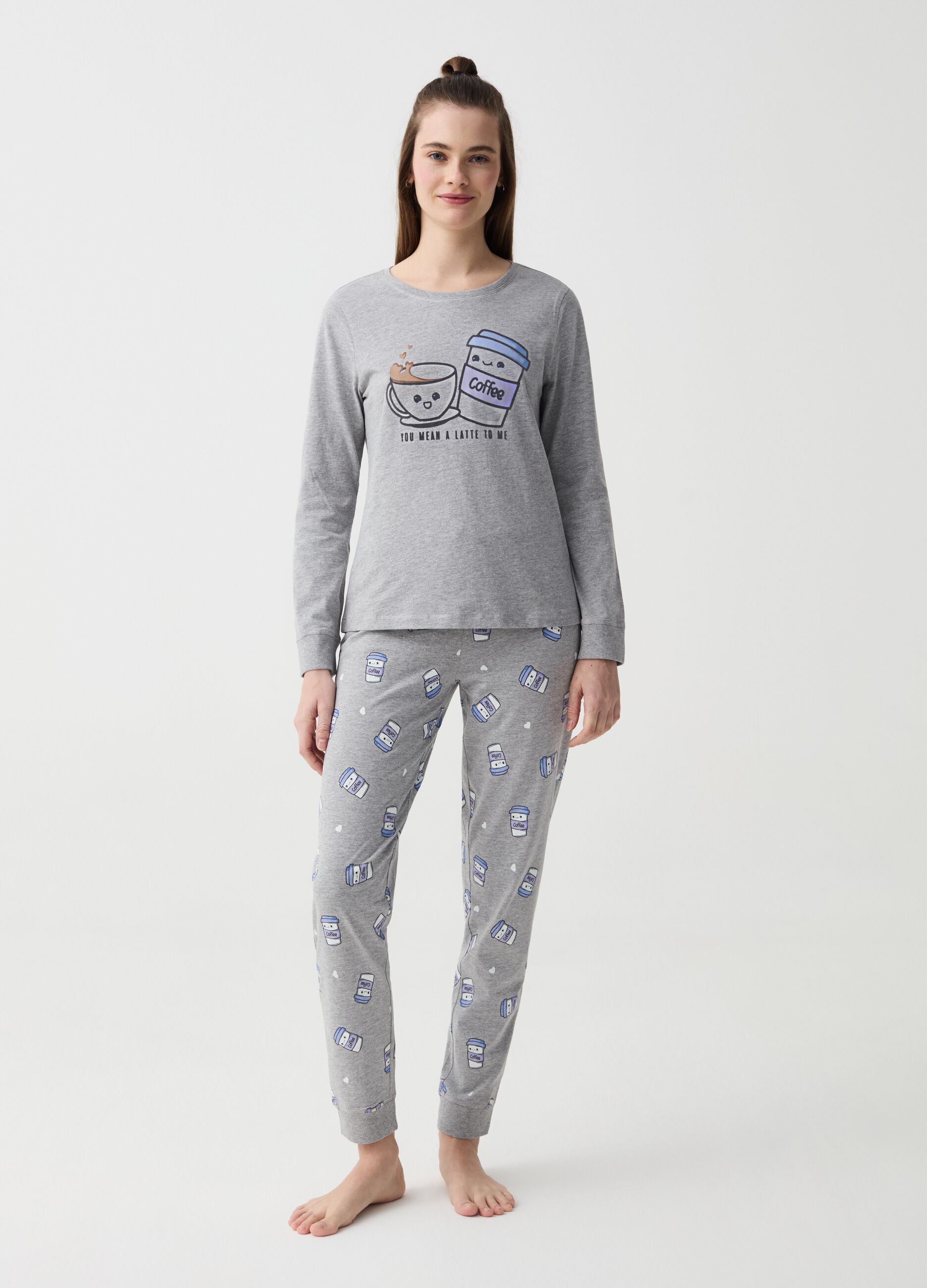 Long pyjamas with coffee print