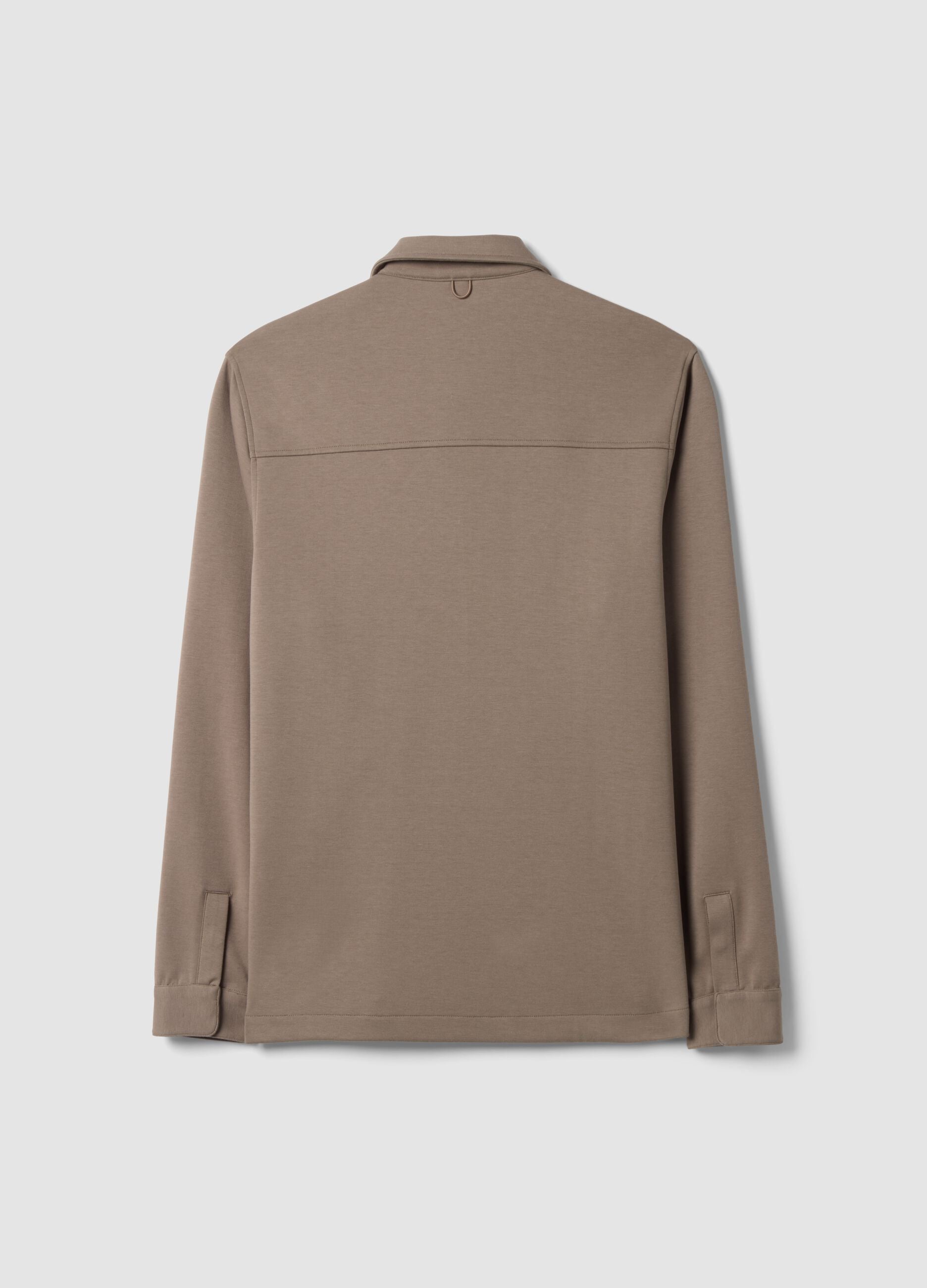 Breathable brown cotton-blend shacket with regular collar and fit