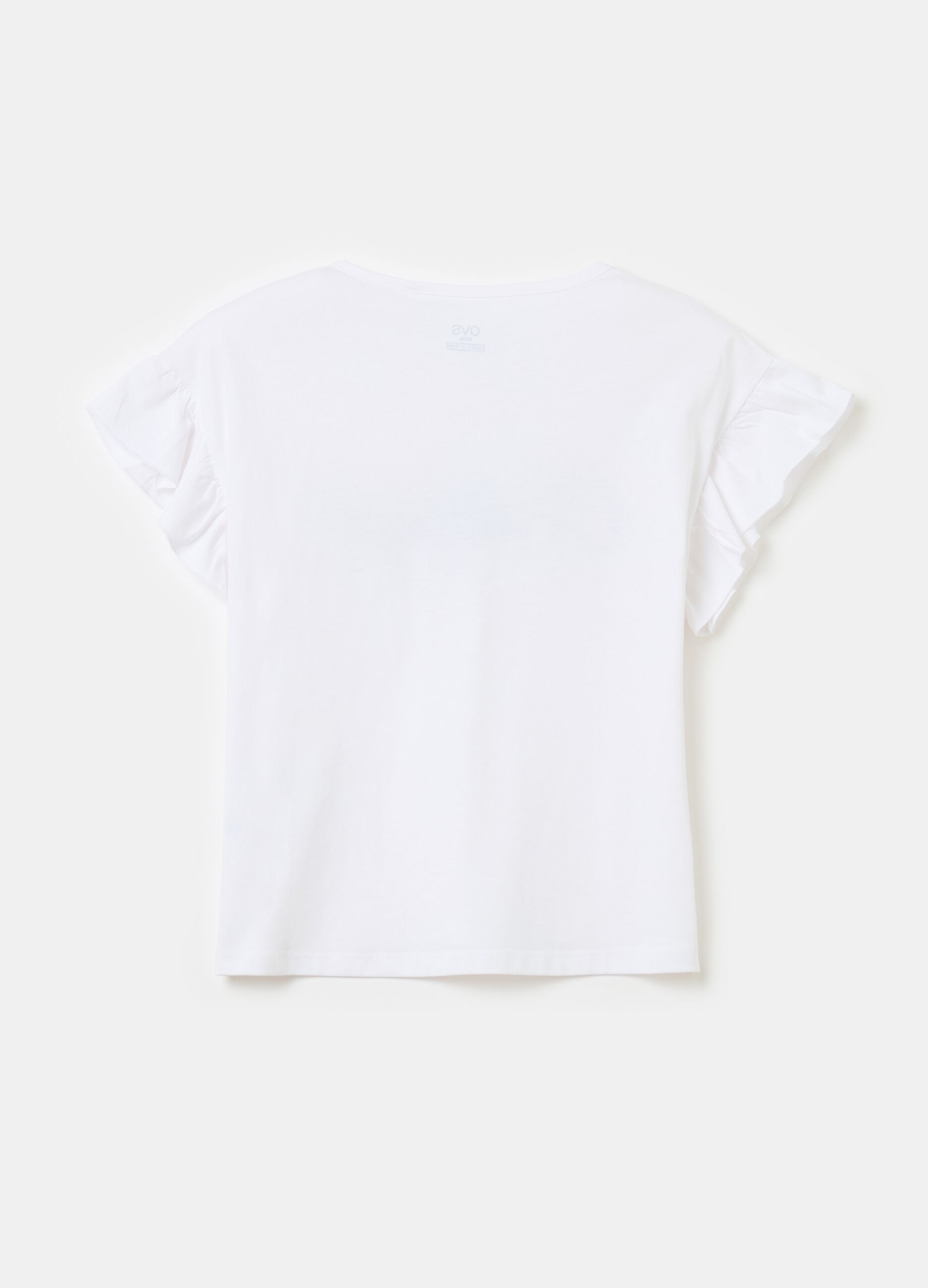 Cotton T-shirt with flounce and lettering print