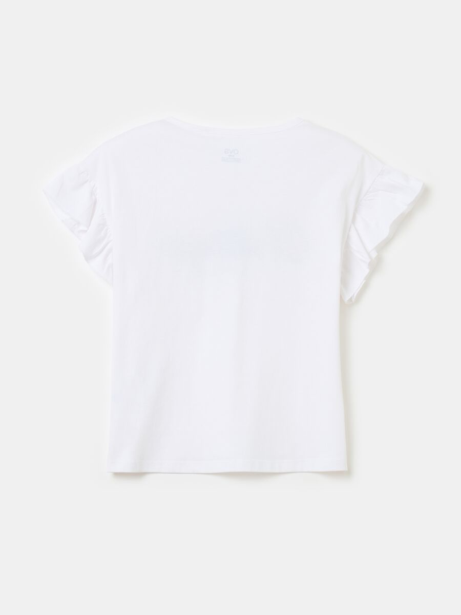 Camiseta de algodón con volante y motivo de texto_1