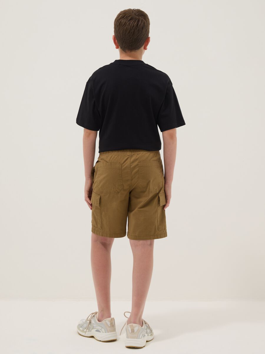 Boys&rsquo; brown stretch cotton cargo shorts, comfort fit_1