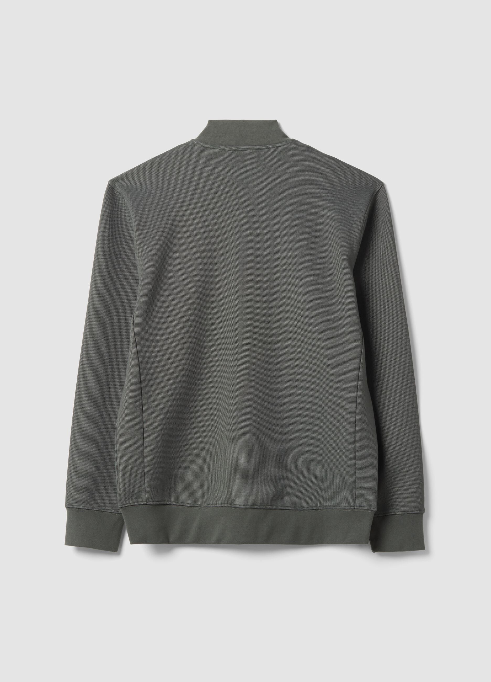 Graues Full-Zip-Sweatshirt aus Stretch-Piqu&eacute; mit Rippkragen