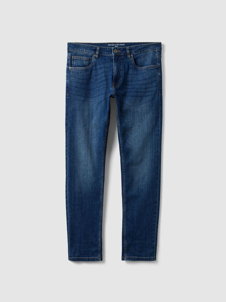 Blue Stretch Denim Slim Fit Cotton Jeans_4