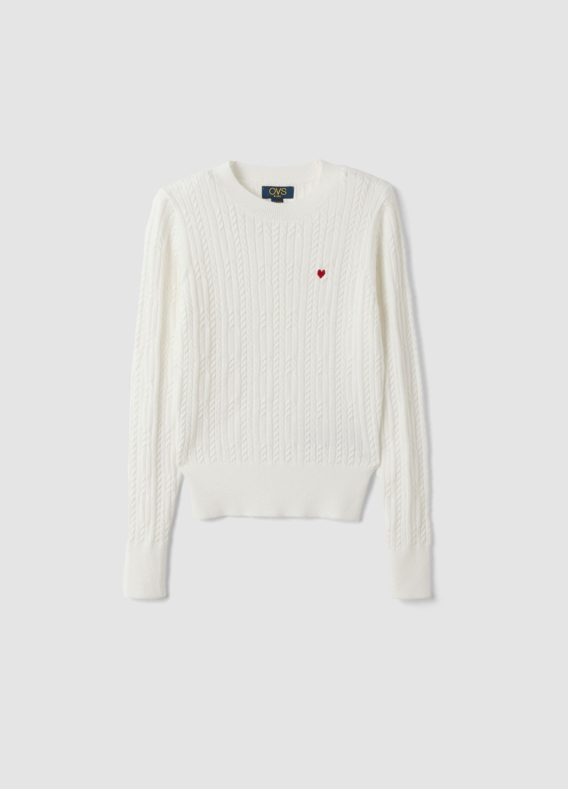 White fitted viscose-blend cable-knit crew-neck jumper for girls