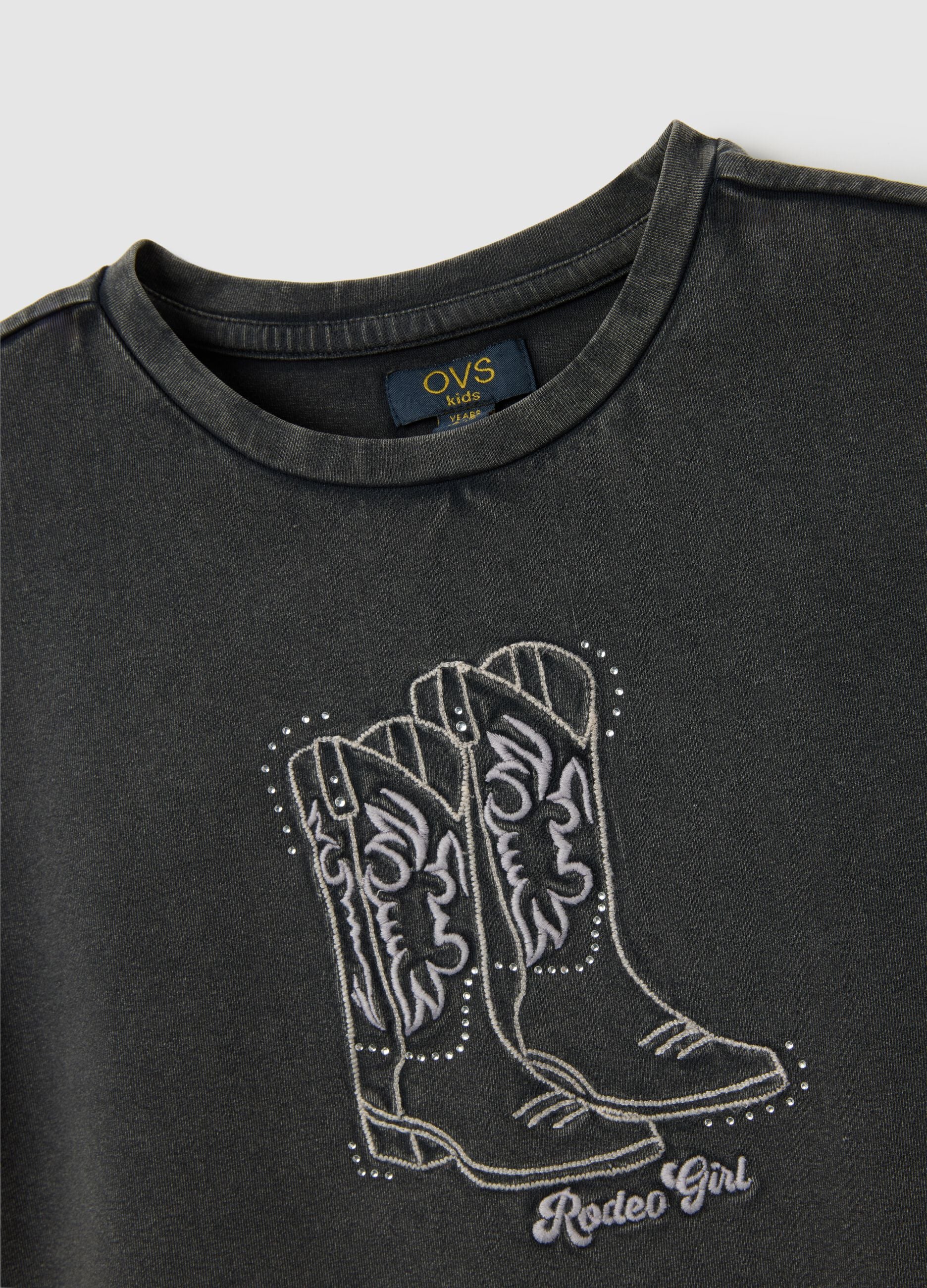 Girls' grey stretch cotton t-shirt