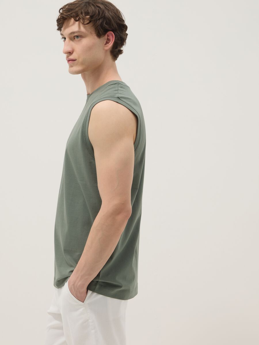 Green pure cotton tank top_0