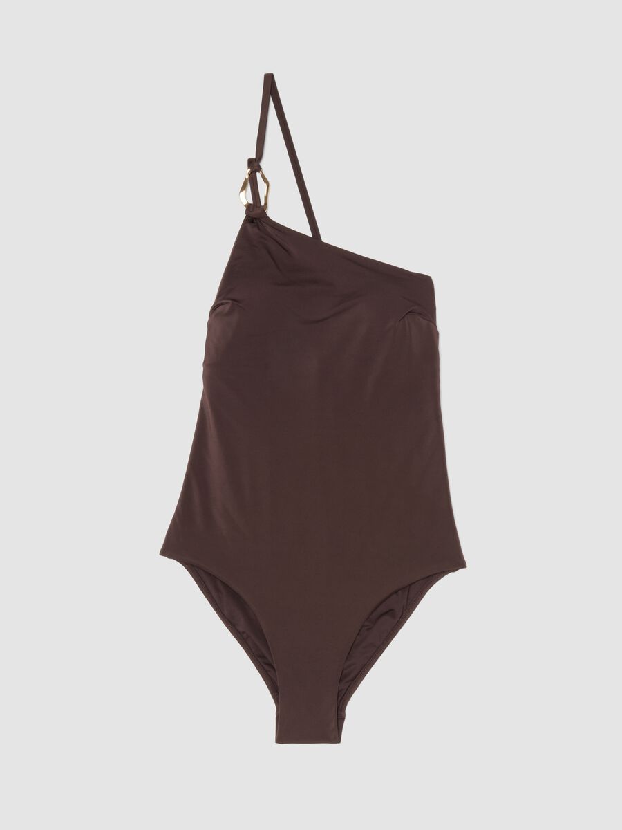 Brown one-shoulder swimsuit in stretch fabric_4