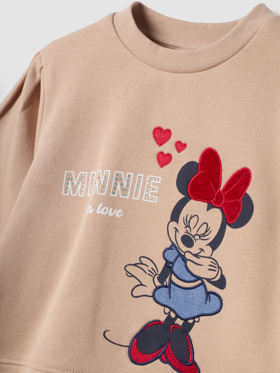 Beige cotton-blend tracksuit with crew neck and Minnie print for girls_2