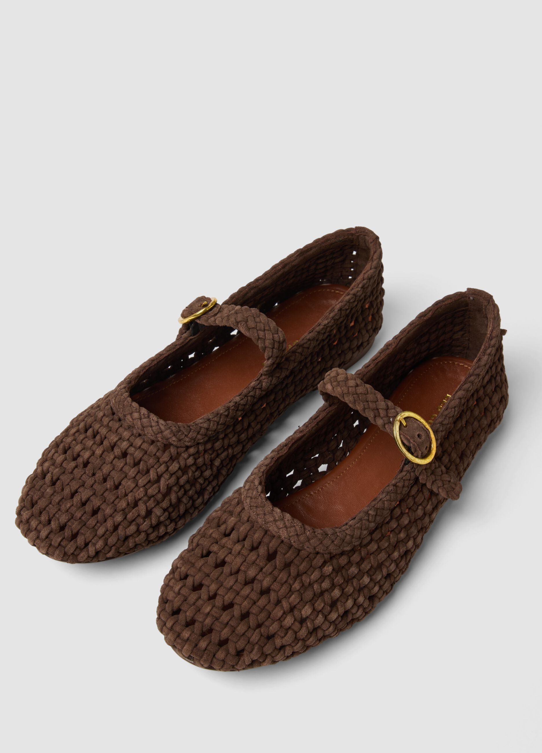 Brown woven leather ballet flats