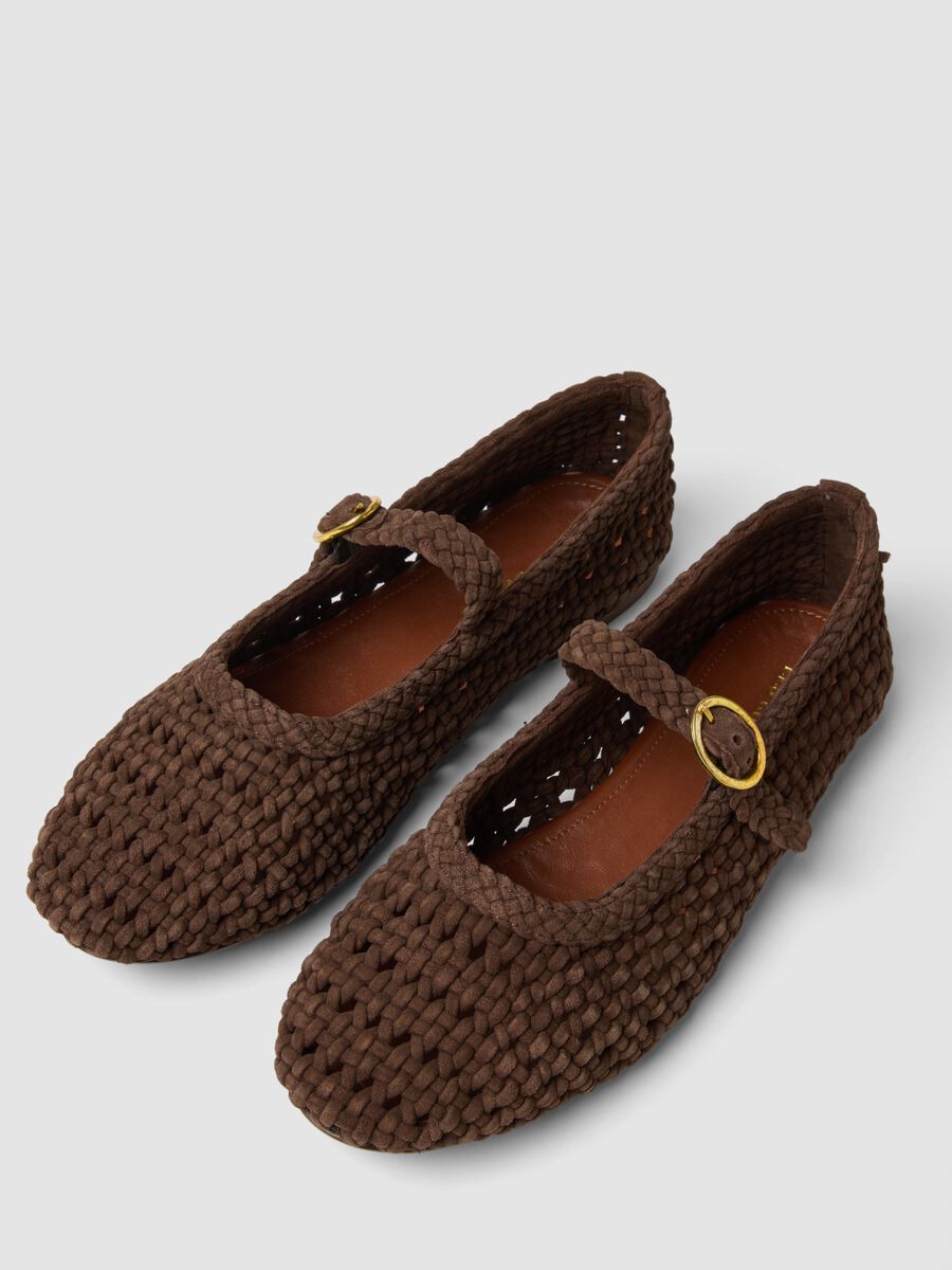 Brown woven leather ballet flats_1