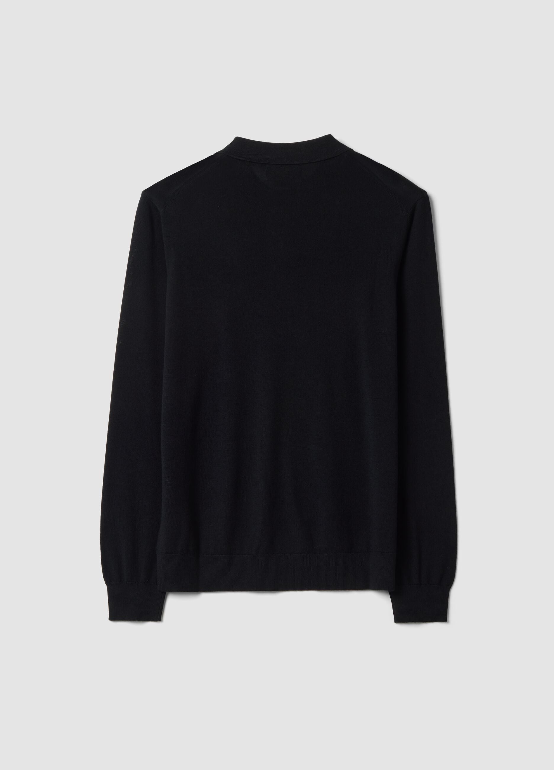 Schwarzer Polo-Pullover aus reiner Merinowolle mit Polokragen