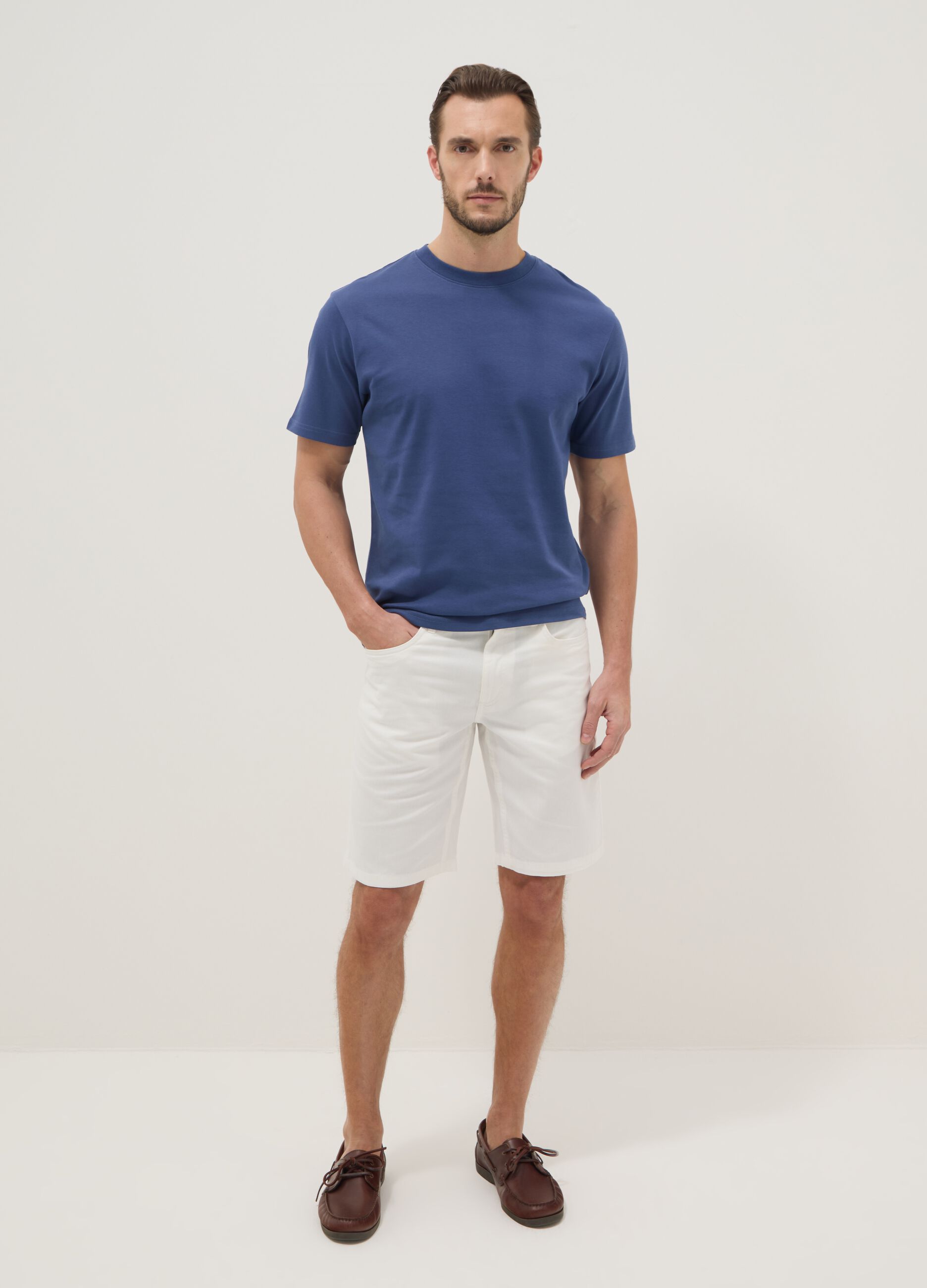 White pure cotton regular-fit shorts