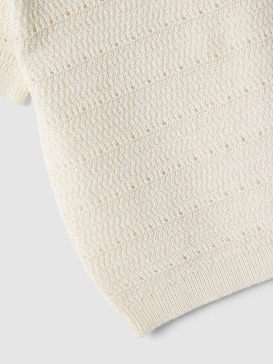 Polo in puro cotone bianca da bimbo regular fit con motivo a maglia_2