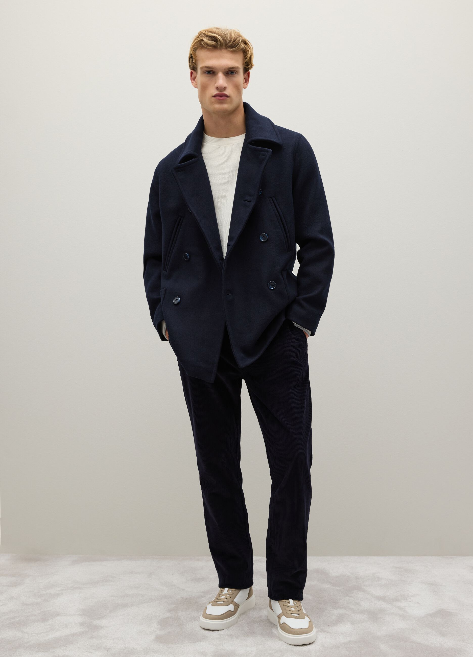 Blue Stretch Cotton Trousers Regular Fit