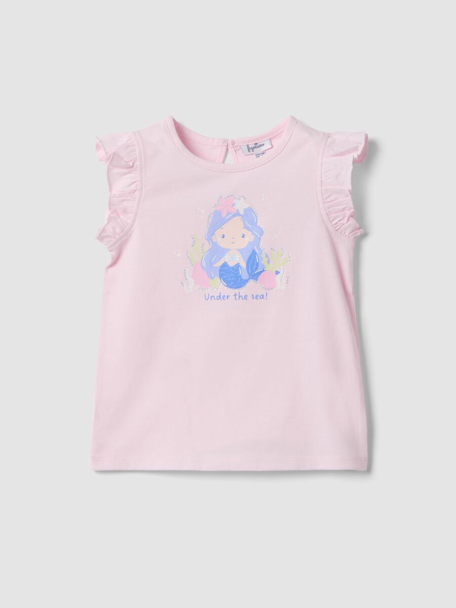 Rosa M&auml;dchen-Tanktop aus reiner Bio-Baumwolle mit Print und Volants_0