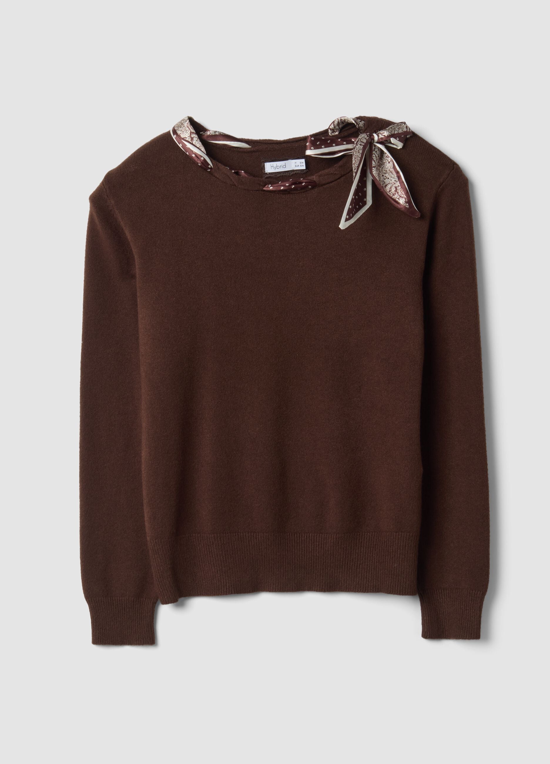 Brauner Pullover aus Viskosemix mit Halstuch, Regular Fit