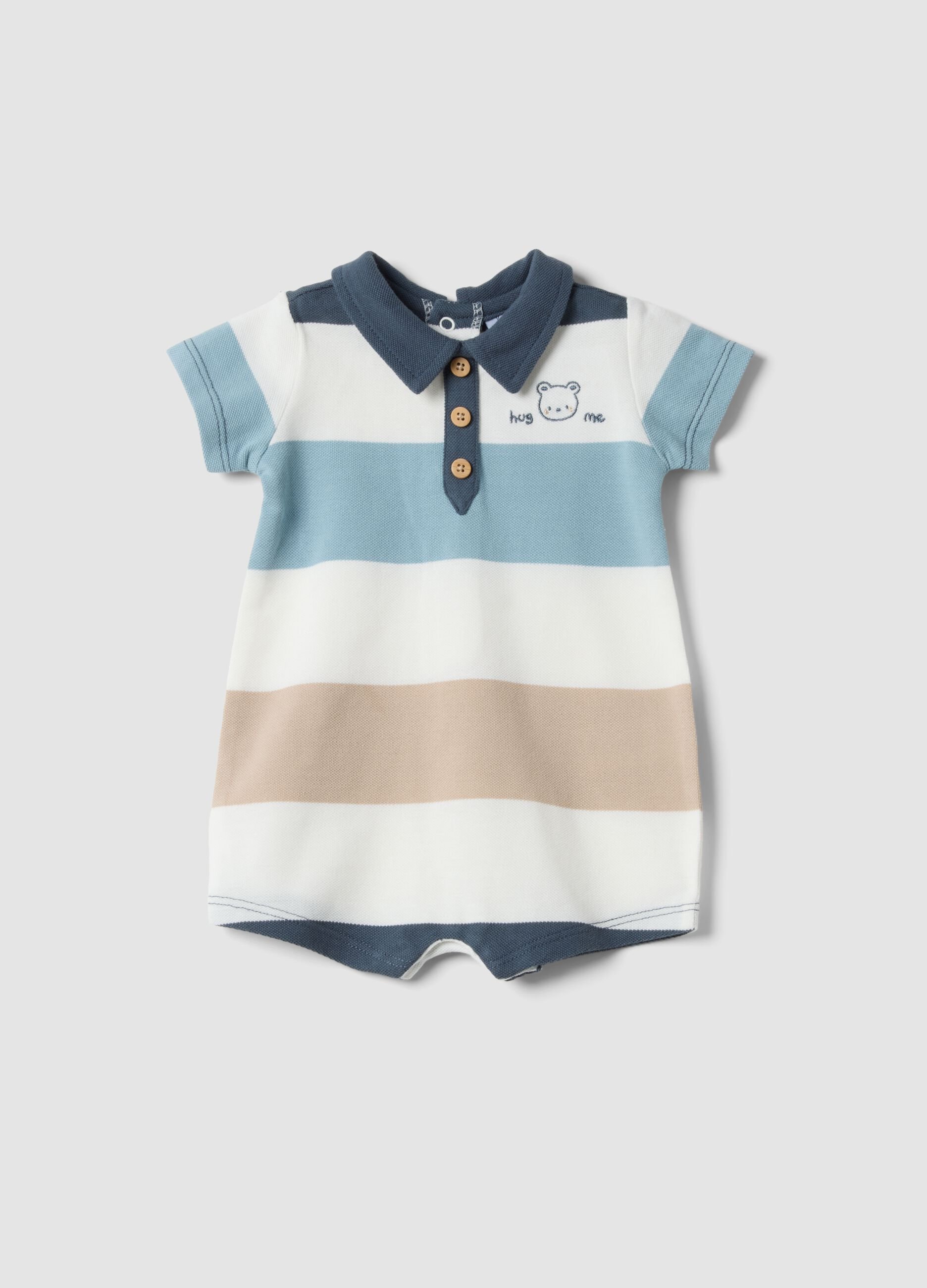 Newborn romper in pure cotton with multicoloured stripes