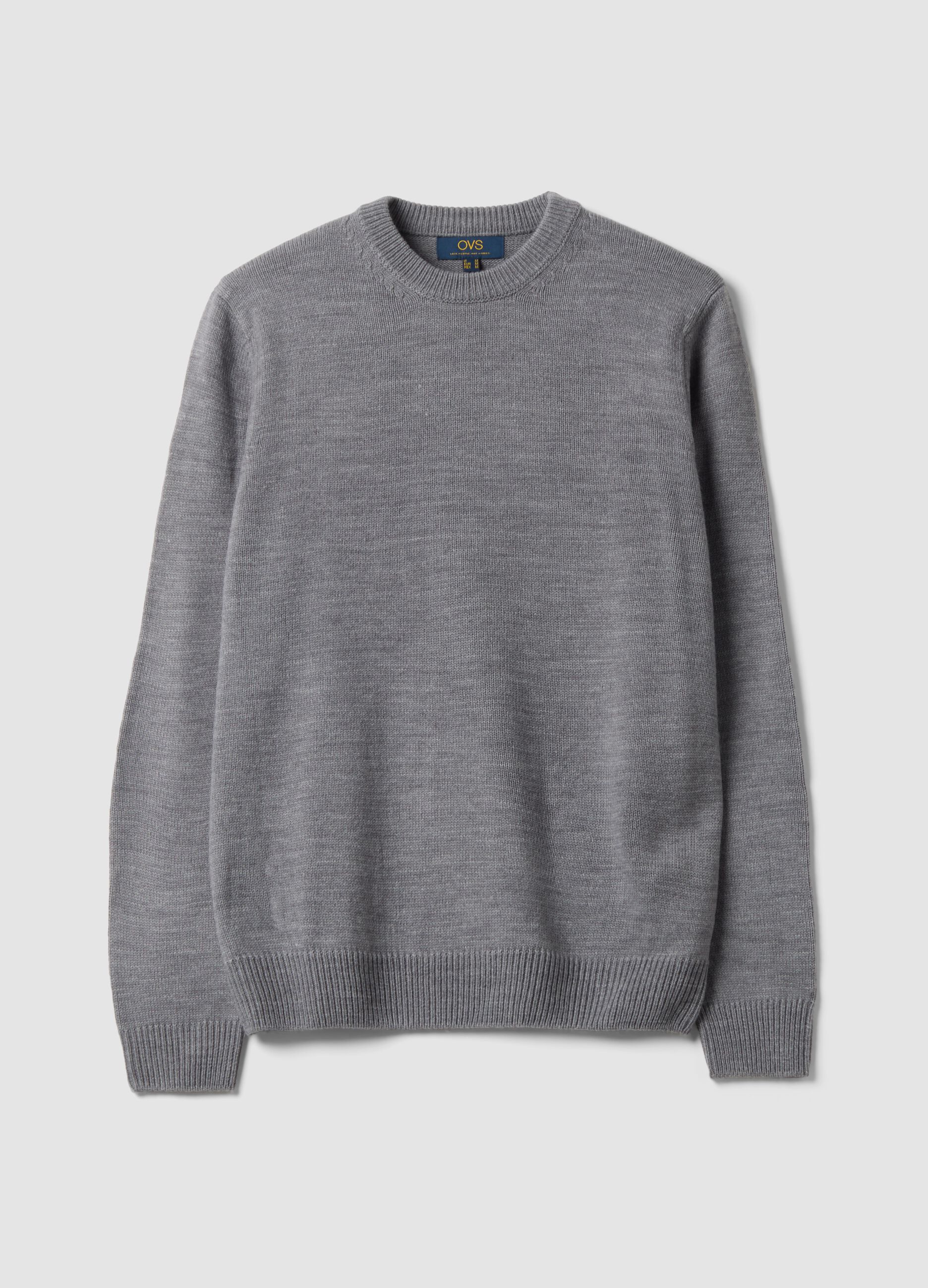 Grey crew-neck jumper in knit jersey, regular fit