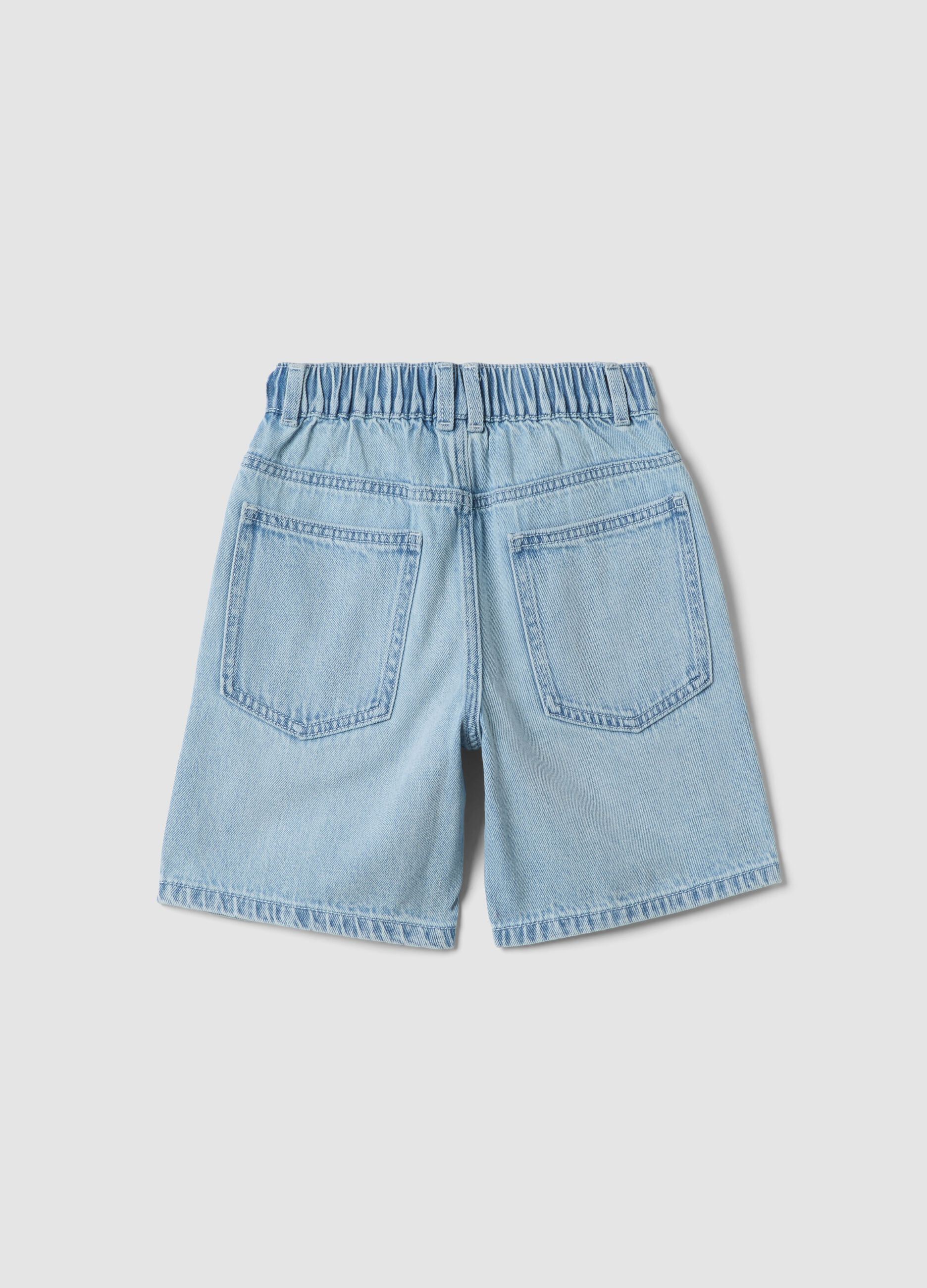 Light blue cotton-blend denim shorts for boys, regular fit