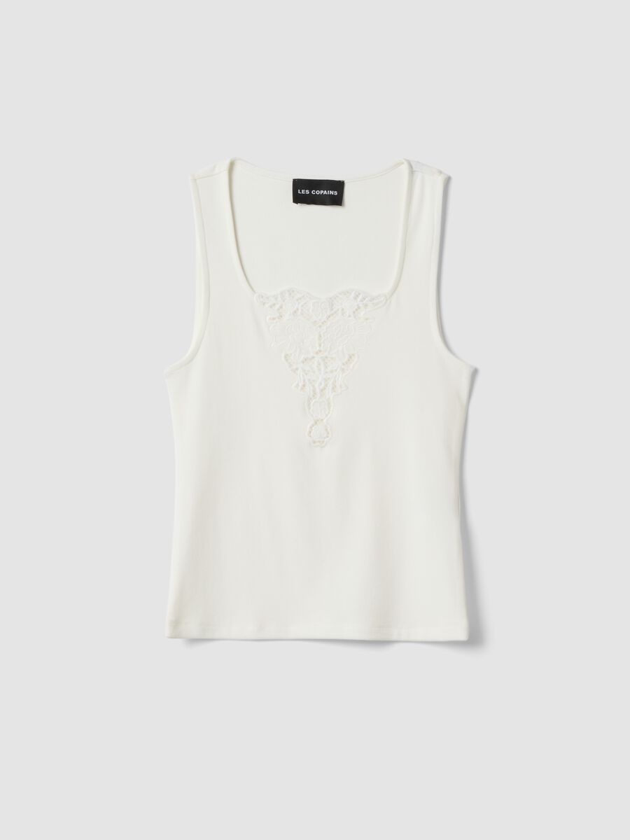 Wei&szlig;es Stretch-Tanktop aus Viskose mit Stickerei_4